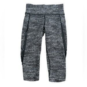 Lululemon Black White Pace Perfect Crop Back Pocket Zipper Leggings Size 6